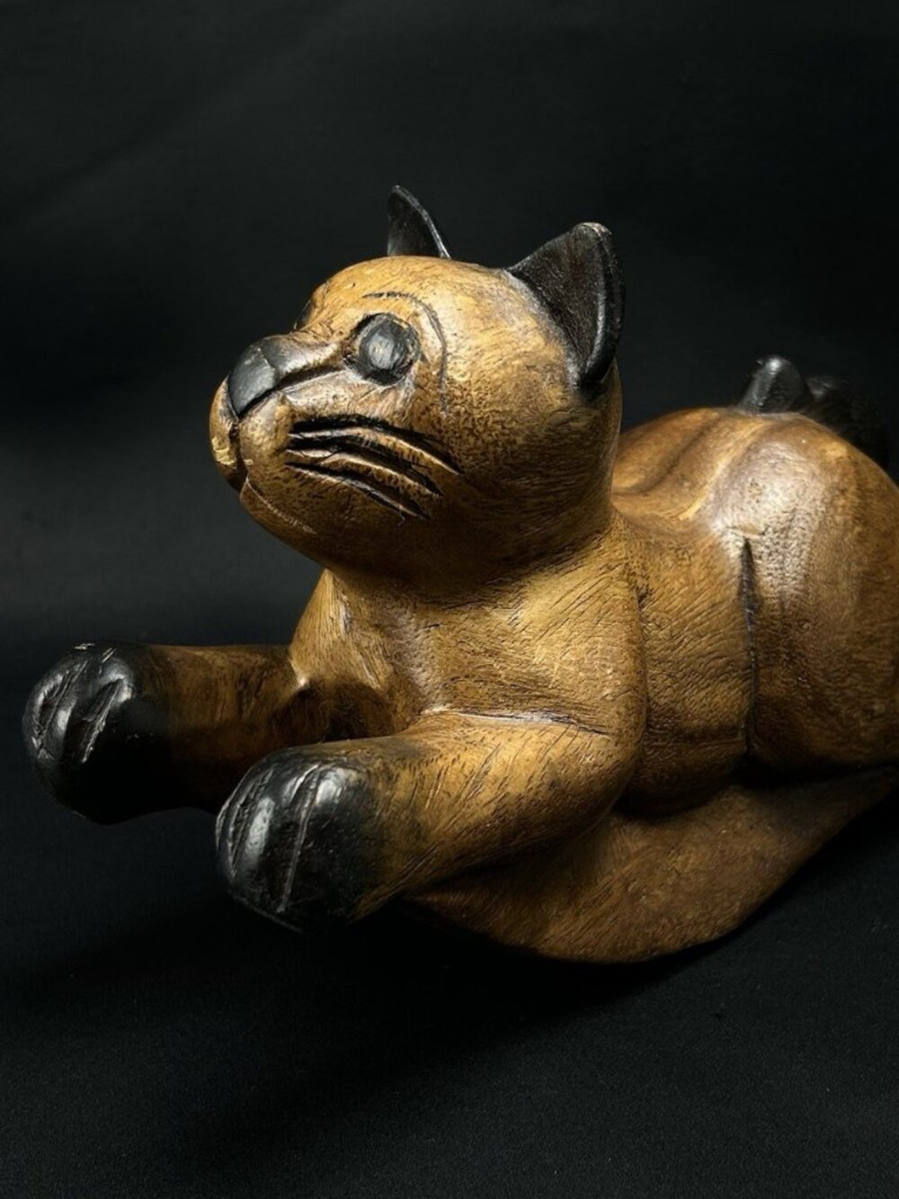 Handcarved Wooden Rocking Cat Figurine Folk Art Handmade Handcrafted Rocker